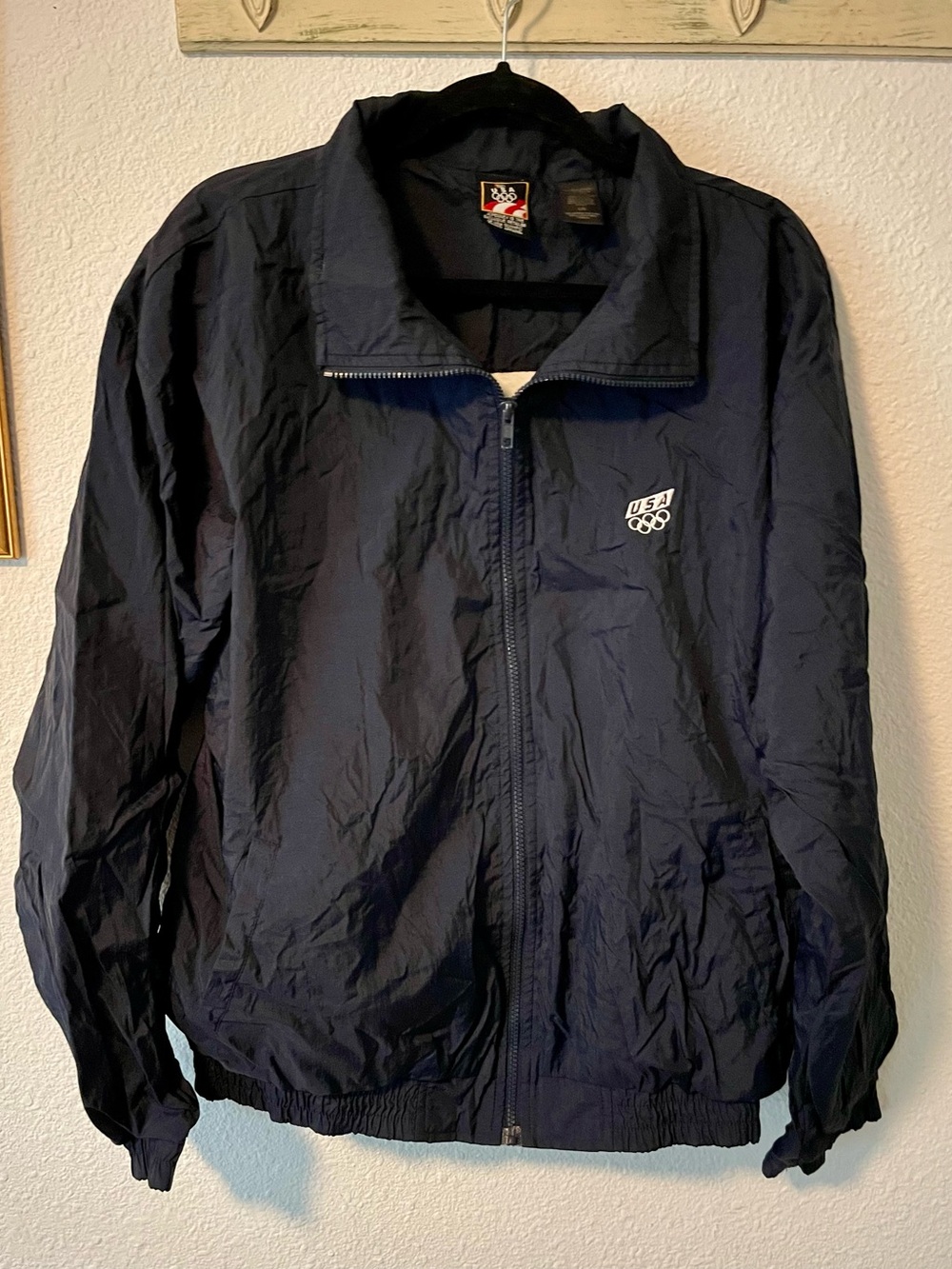 Vintage USA Olympic Navy Windbreaker Jacket - Lightweight Full-Zip